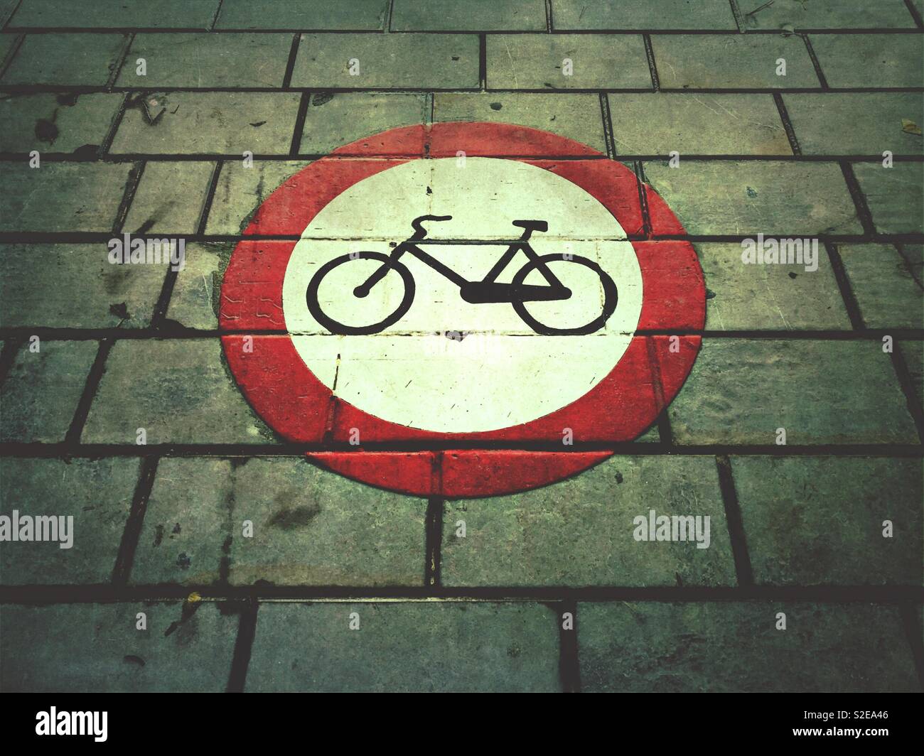 Riding of pedal cycles prohibited sign, No cycling sign - Smartphone Captured Stock Image