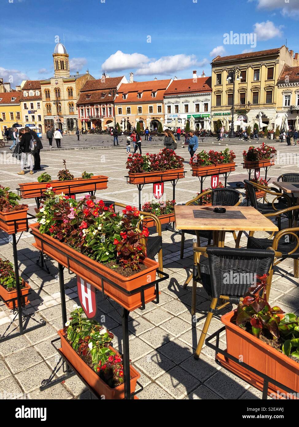 Outdoor café in Brasov, Romania. - Smartphone Captured Stock Image