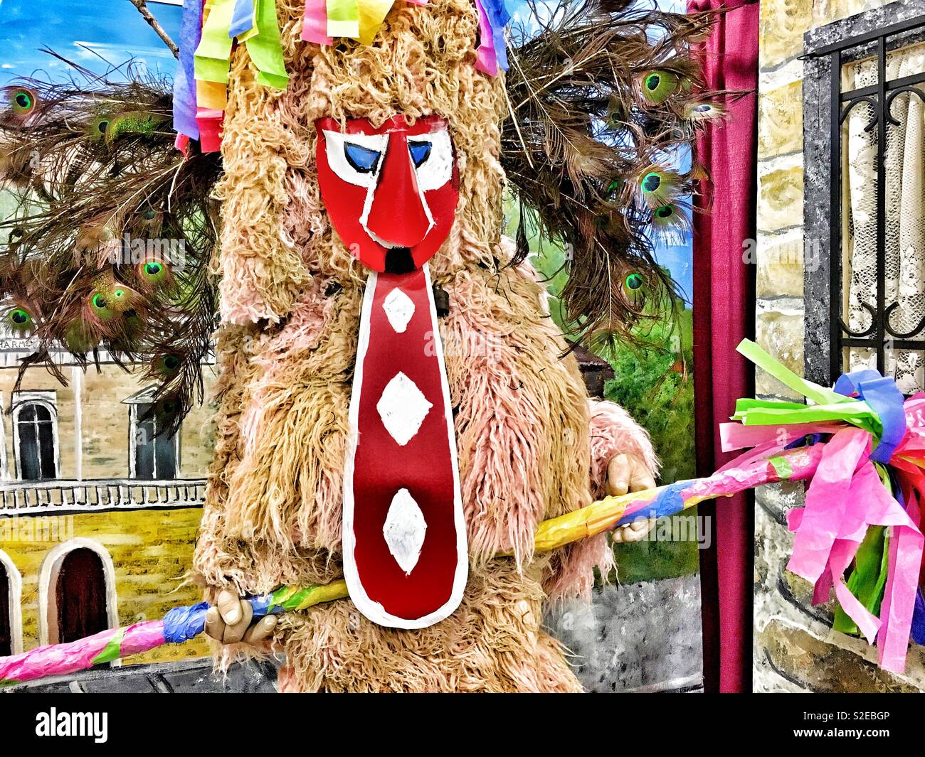 Slovenian Kurentovanje festival featuring a homemade Kurent - Smartphone Captured Stock Image
