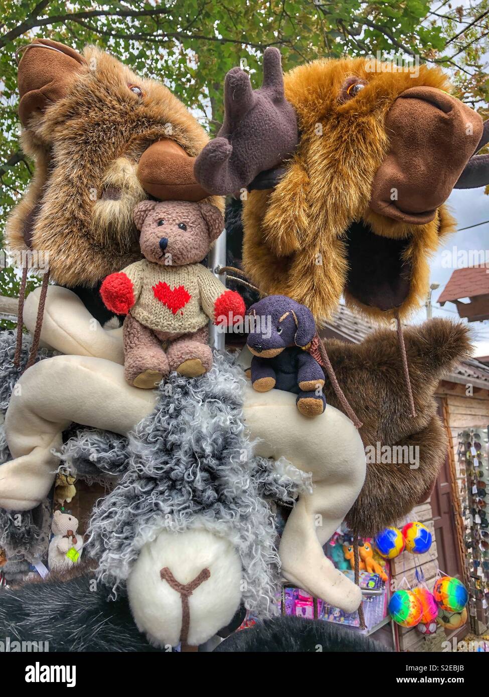 Stuffed animals hanging around. - Smartphone Captured Stock Image