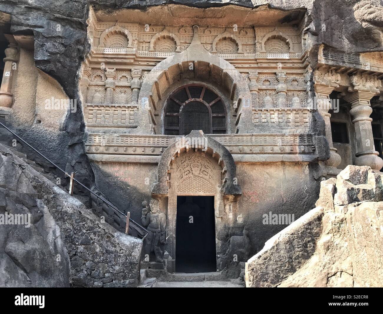 The Nasik caves or Pandavleni Caves Trirashmi being the name of the hills in which the caves are located in group of 24 caves carved between the 1st century BCE and the 3nd century BCE. INDIA. - Smartphone Captured Stock Image