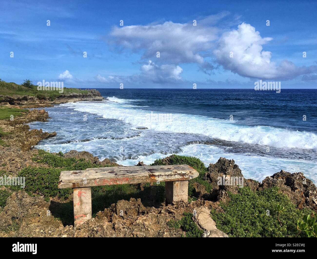 Overview of the Pacific Ocean from the cliff of Inarajan Natural Pool point. Guam. - Smartphone Captured Stock Image