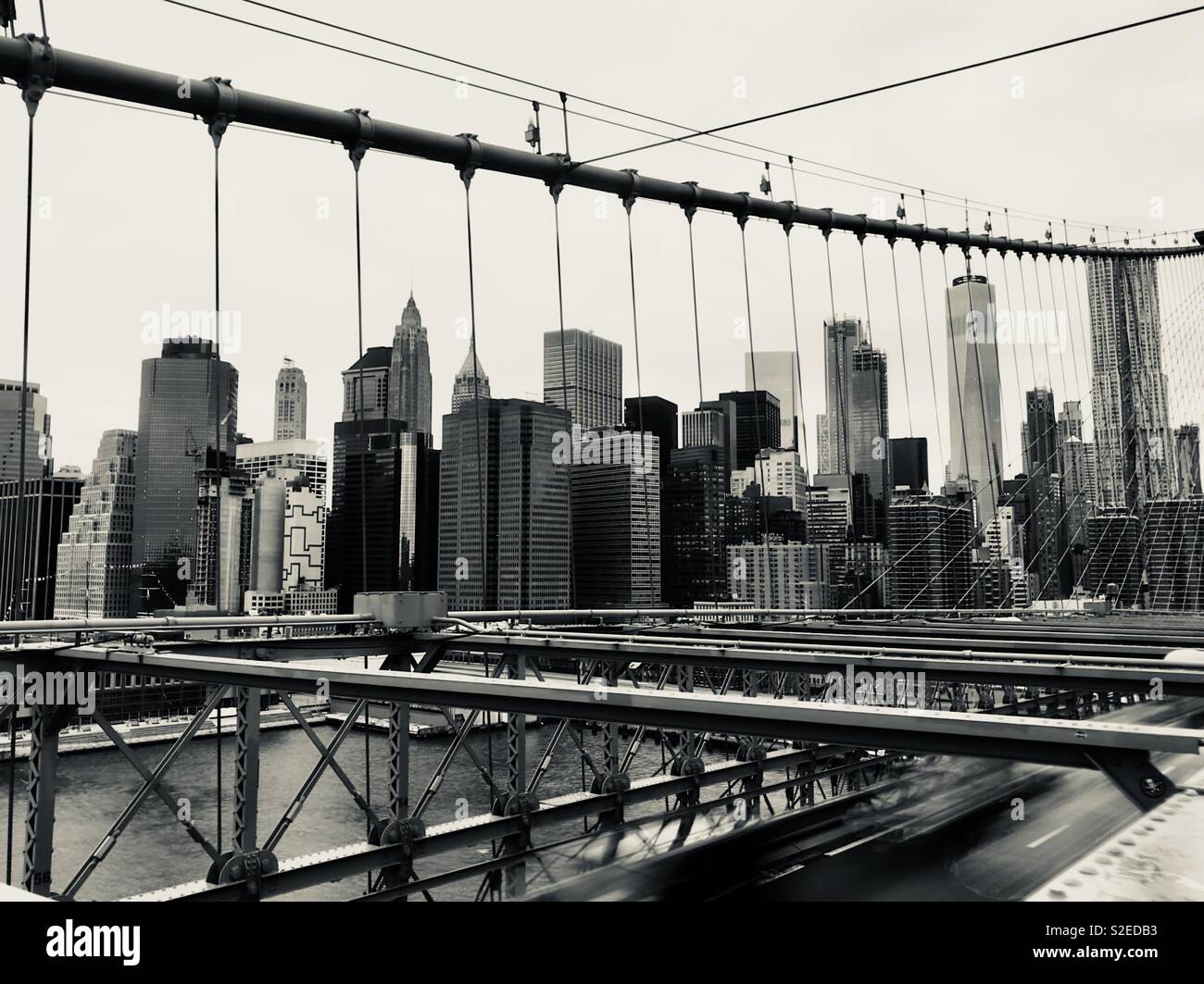 Lower Manhattan from the Brooklyn Bridge - Smartphone Captured Stock Image