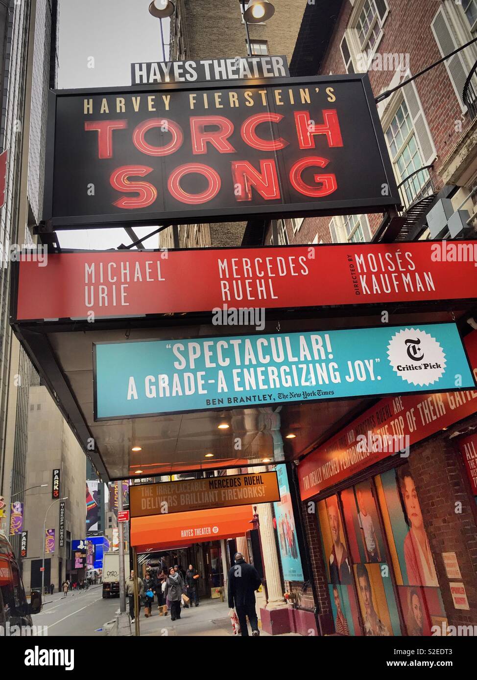 Marquis of the play torch song at the Helen Hayes Theatre on 44th St. in Times Square, NYC, USAA - Smartphone Captured Stock Image