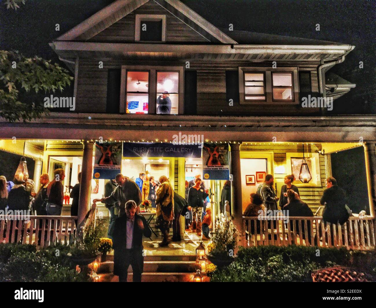 Art opening Burnette gallery woodstock ny - Smartphone Captured Stock Image