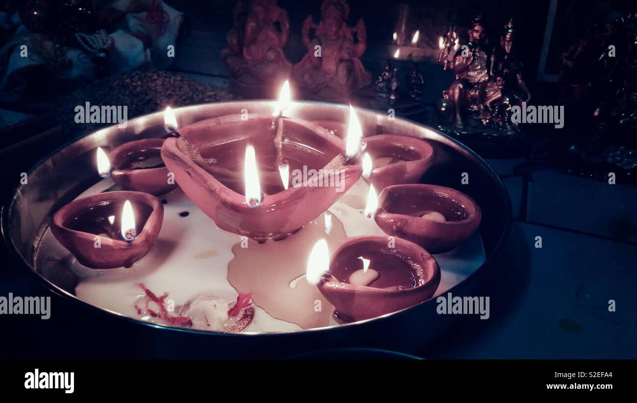Diwali celebrations and decorations with diyas in india Stock Photo