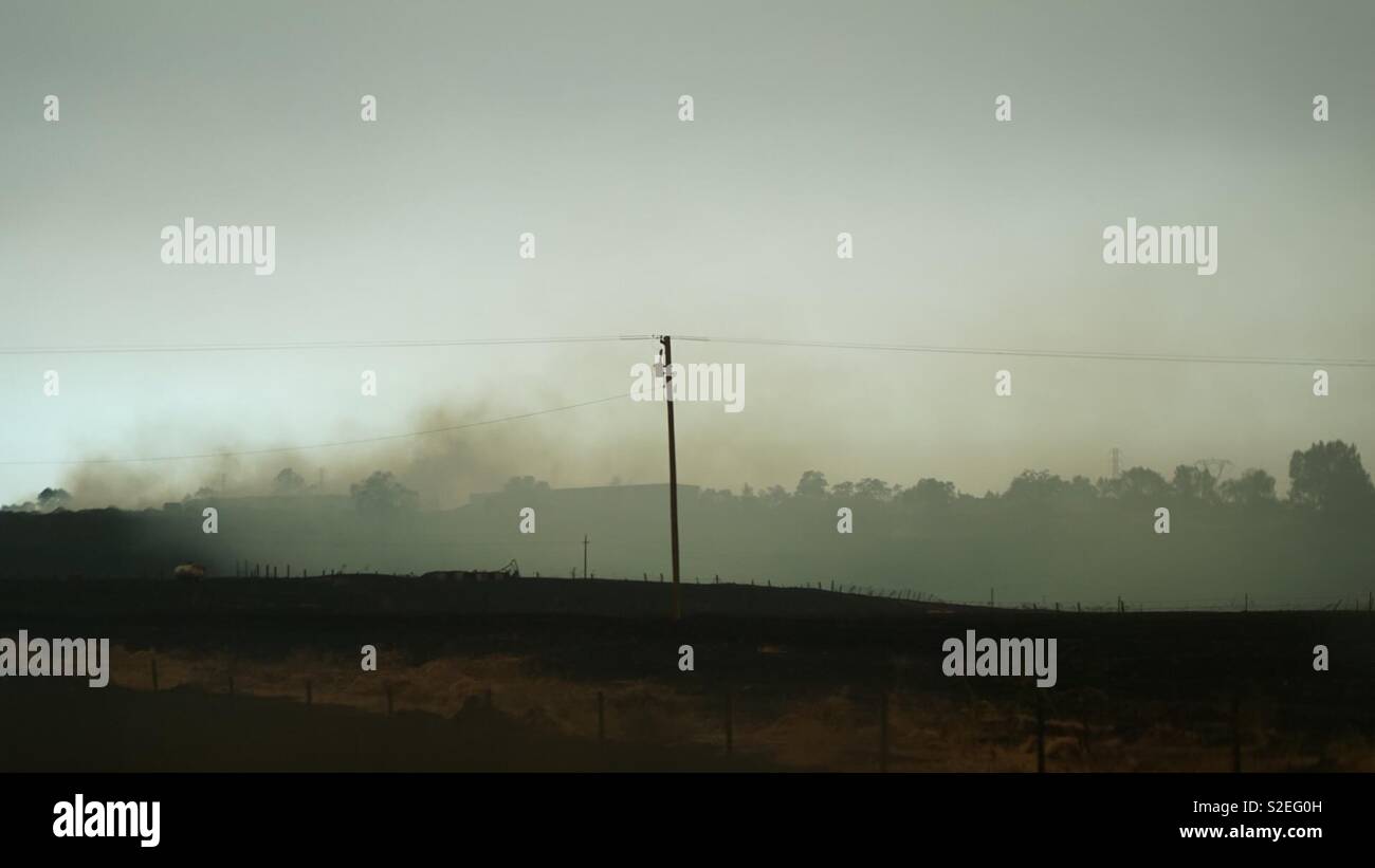 Damage from the Camp Fire outside of Chico, California. Stock Photo