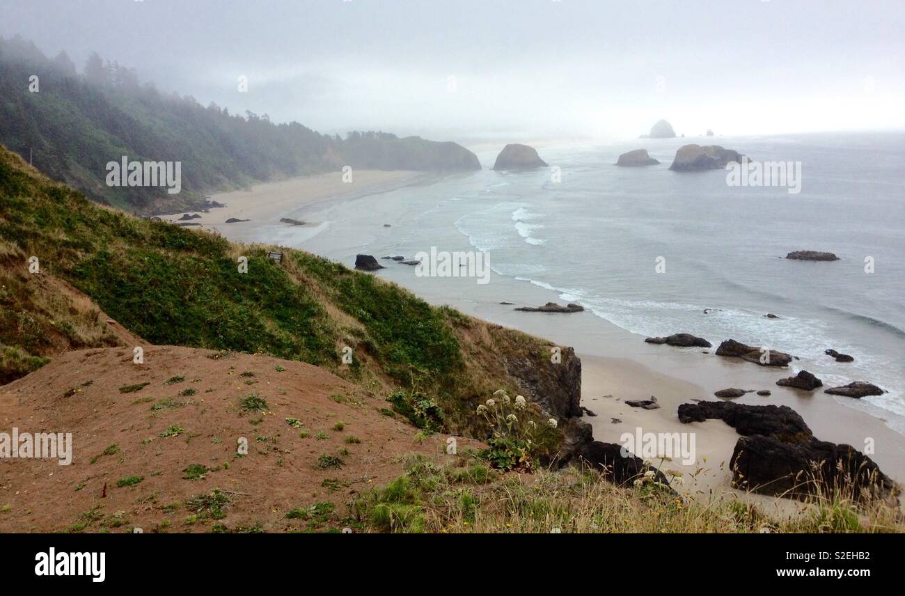 Oregon Coast in mist Stock Photo Alamy