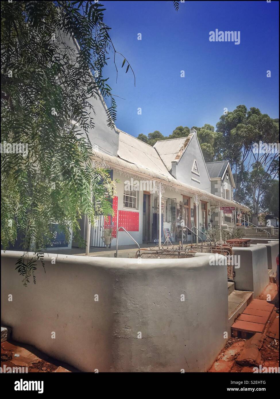 Row of shops in small town of Philadelphia in the Western Cape Province of South Africa. - Smartphone Captured Stock Image