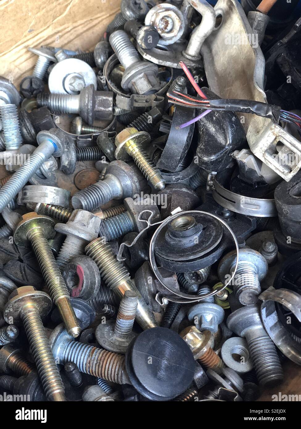 Screws and electric cables closeup view - Smartphone Captured Stock Image