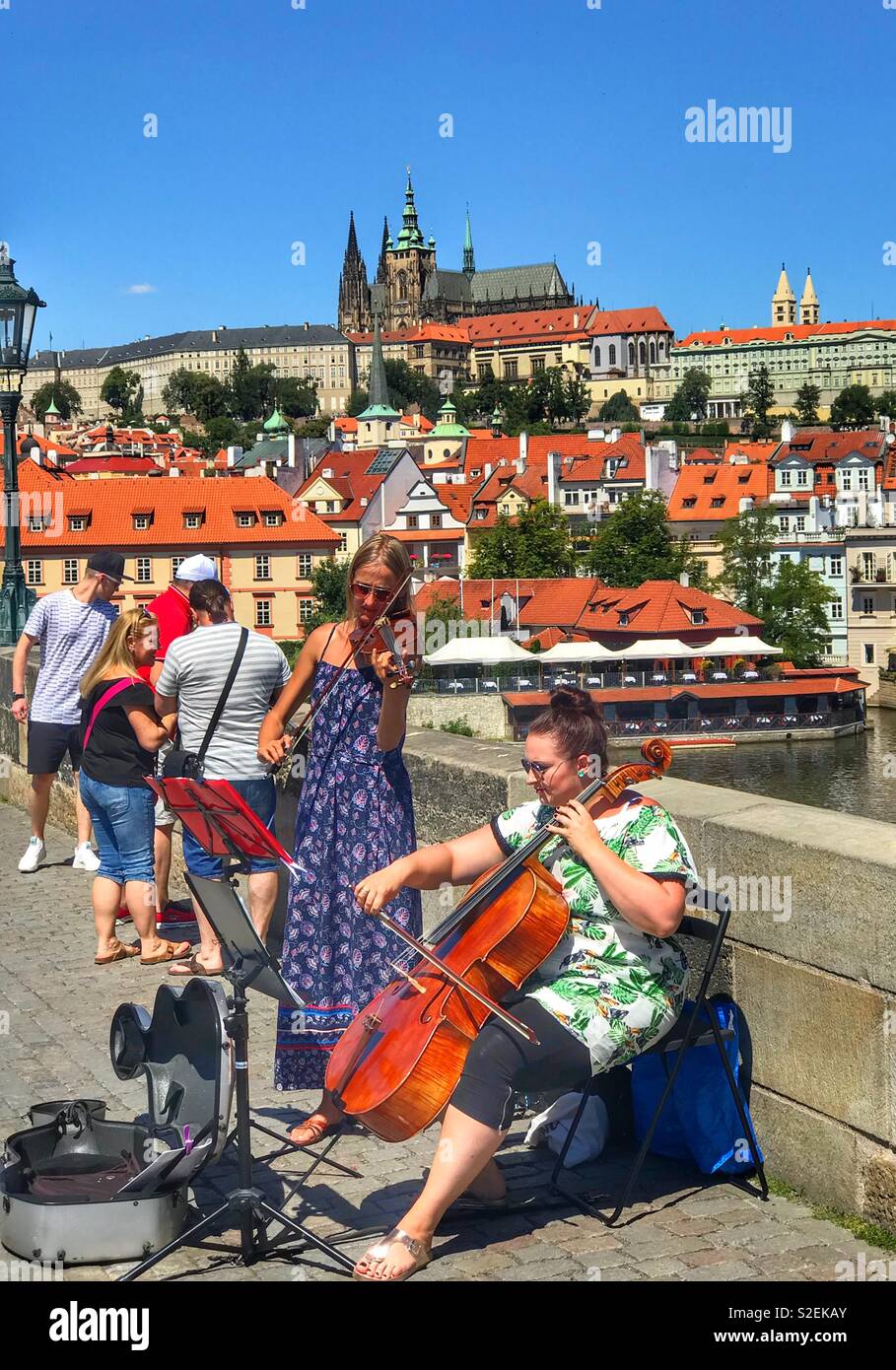 Musicians on the Charles bridge in Prague - Smartphone Captured Stock Image
