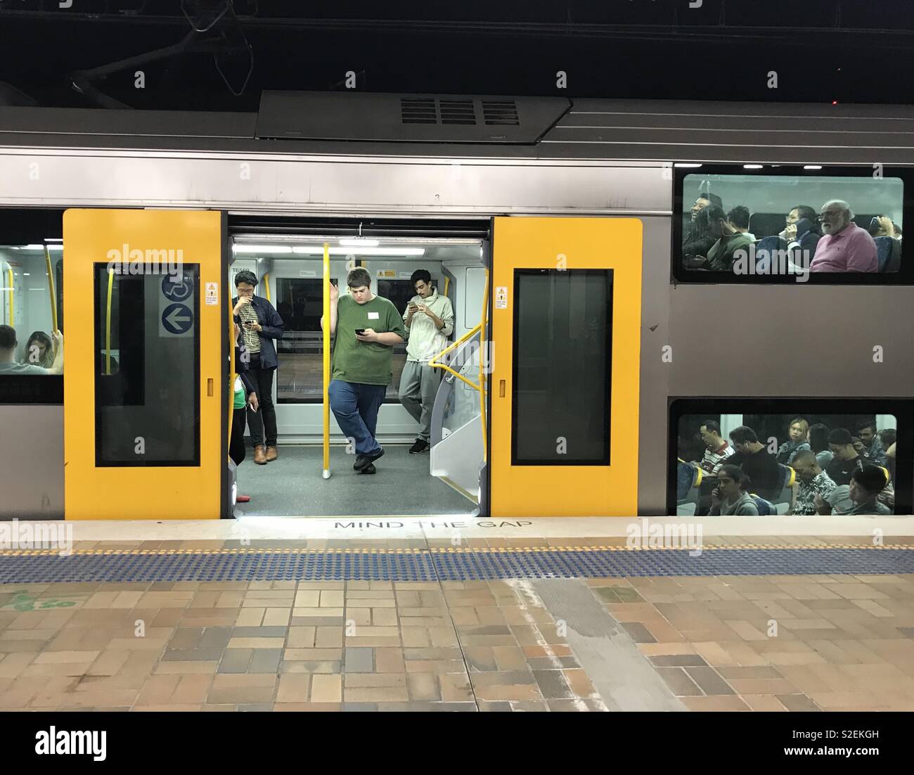 Train stopped at the platform at Central Station in Sydney. - Smartphone Captured Stock Image