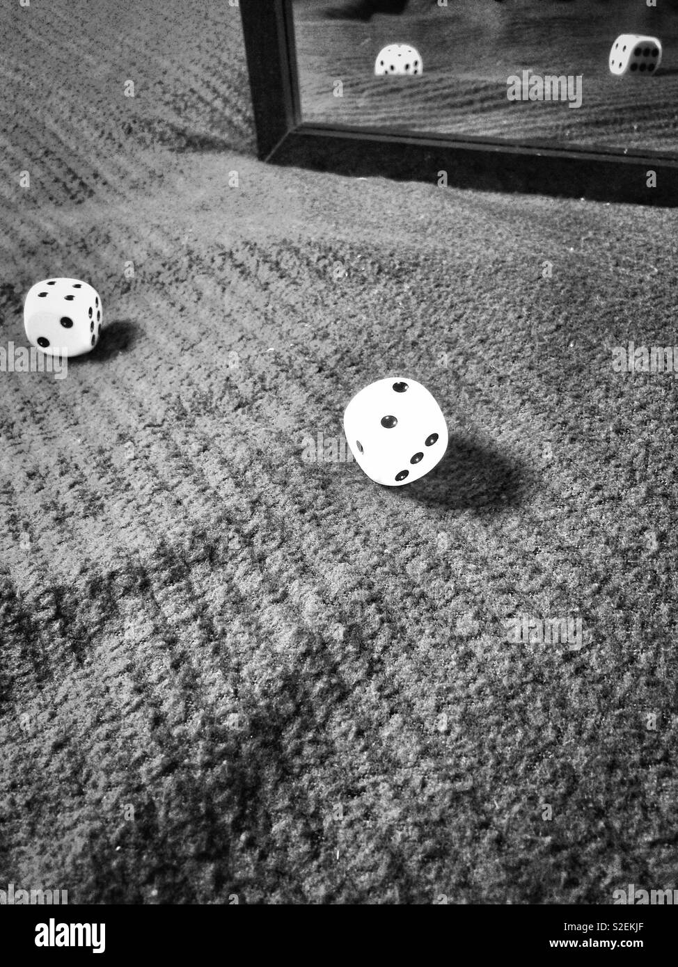 Playing concept,dices and mirror. Monochromatic - Smartphone Captured Stock Image
