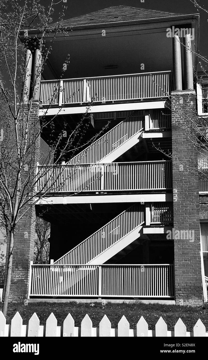 Abstract architectural element, stairs with picket fence Stock Photo