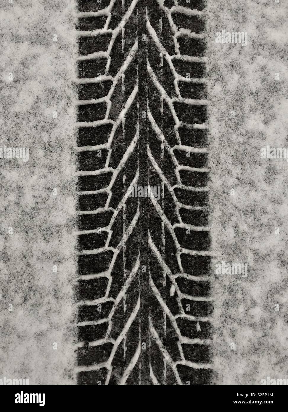 Winter tire tracks in the snow. Stock Photo