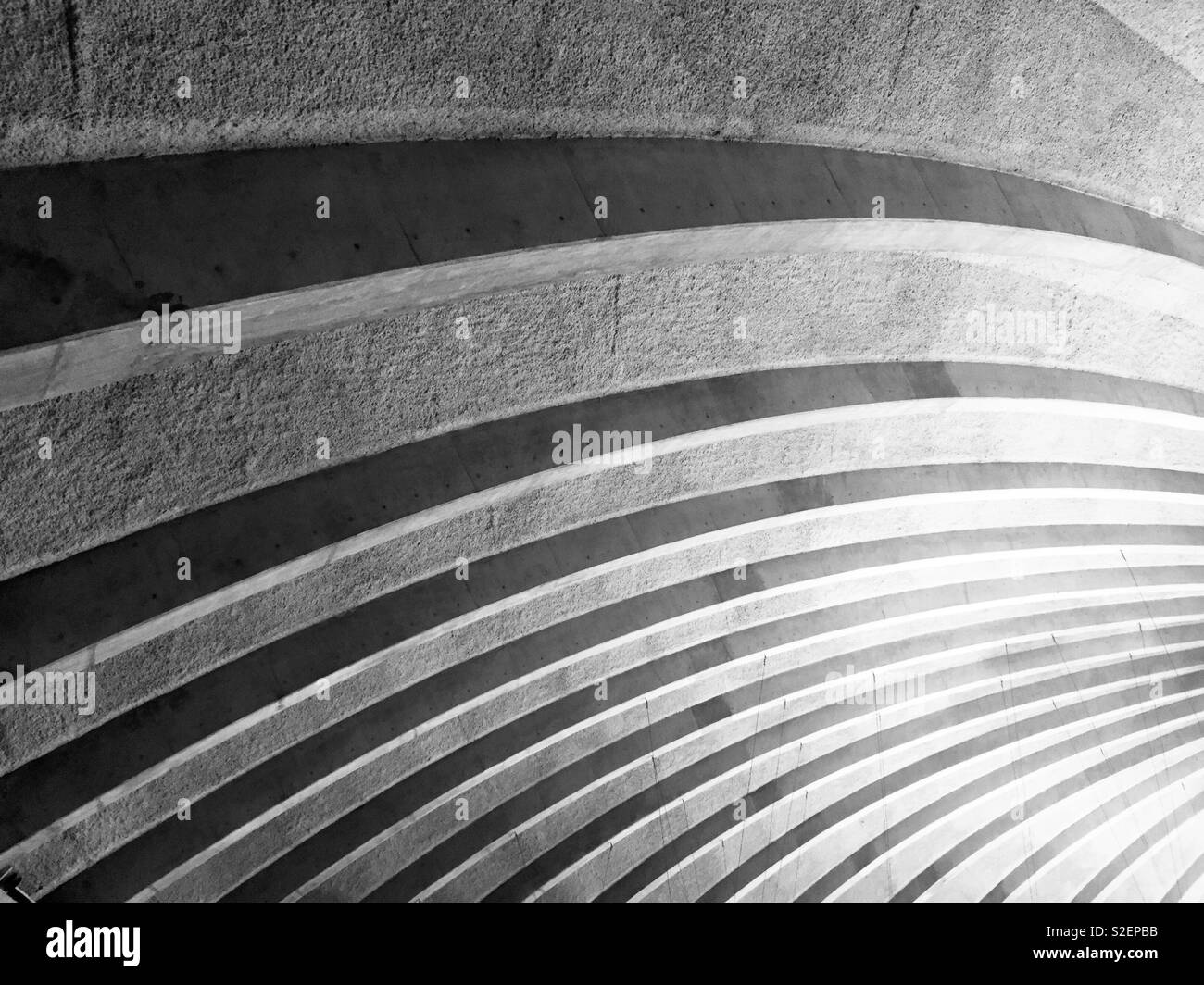 Morgantown, West Virginia- November 24, 2018: View looking up at the roof supports of West Virginia University’s Coliseum. Stock Photo