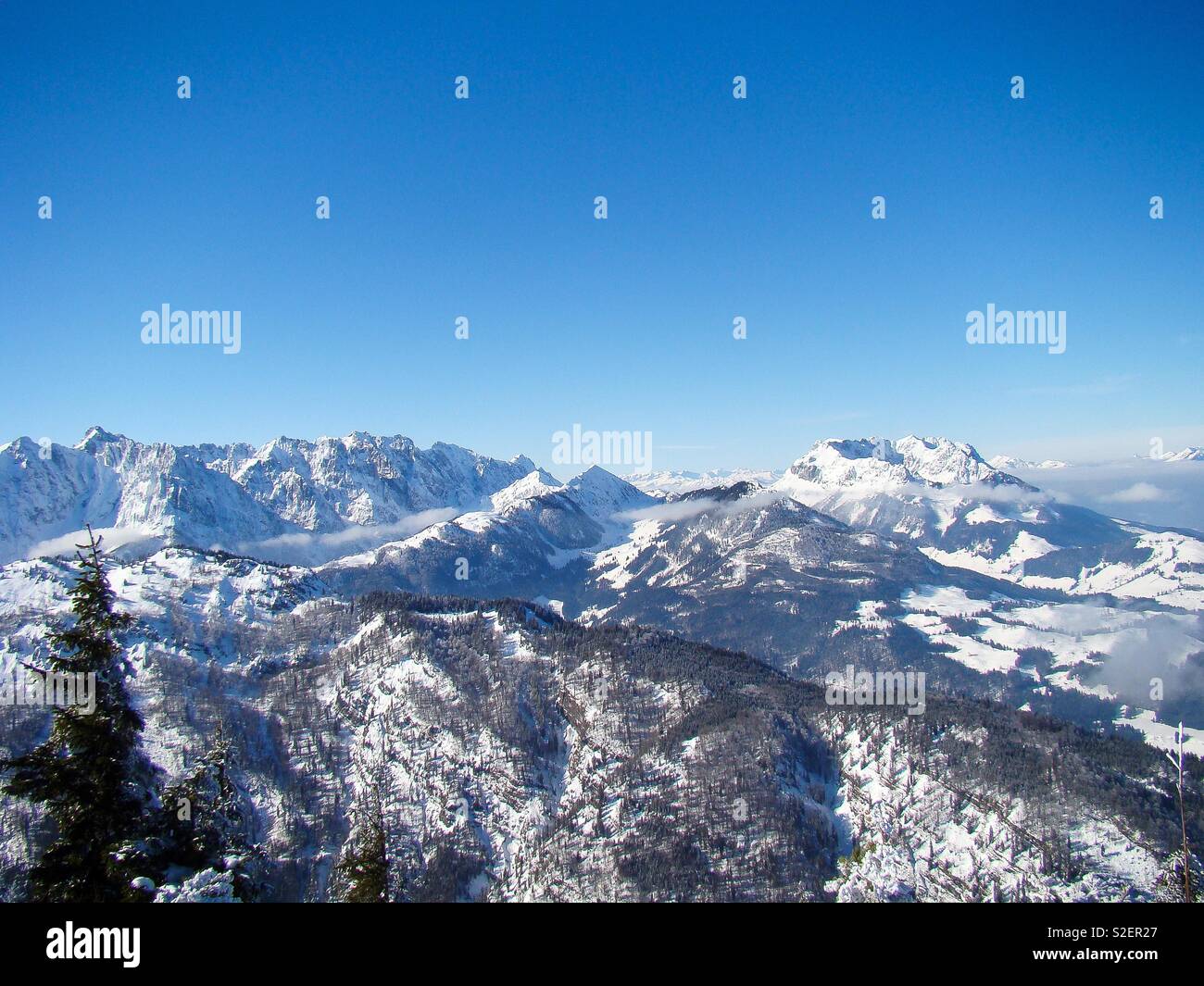 View of the snow covered panorama of the tame emperor of the Kaisergebirge in Tyrol Austria in winter Stock Photo