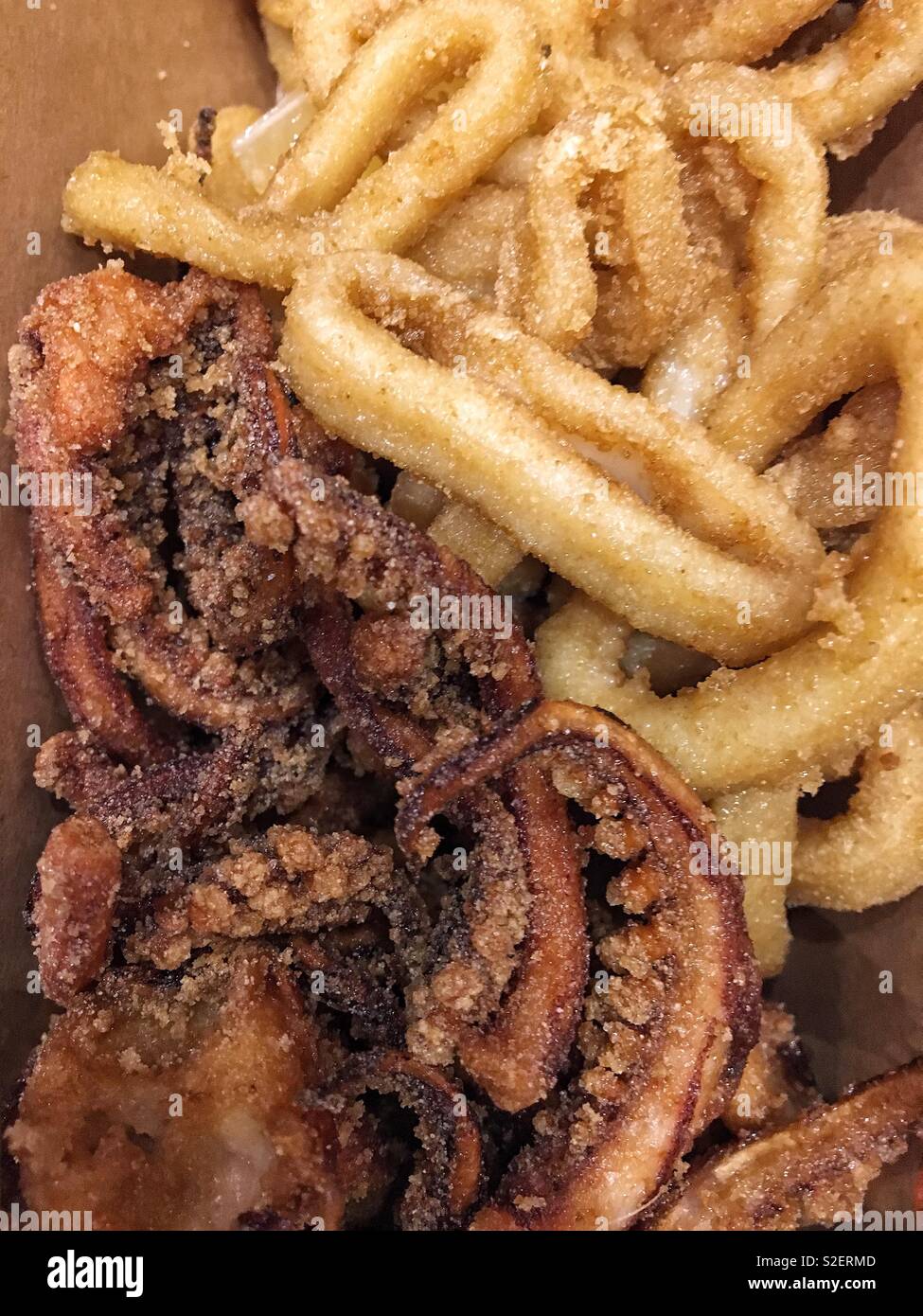 Fried Octopus and Squid Stock Photo