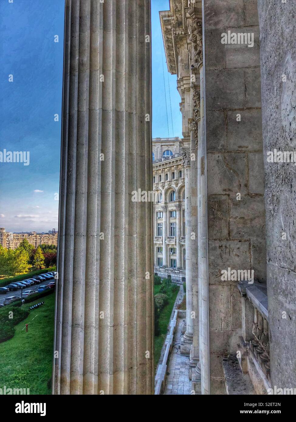 The exterior of the Presidential Palace in Bucharest, Romania. - Smartphone Captured Stock Image