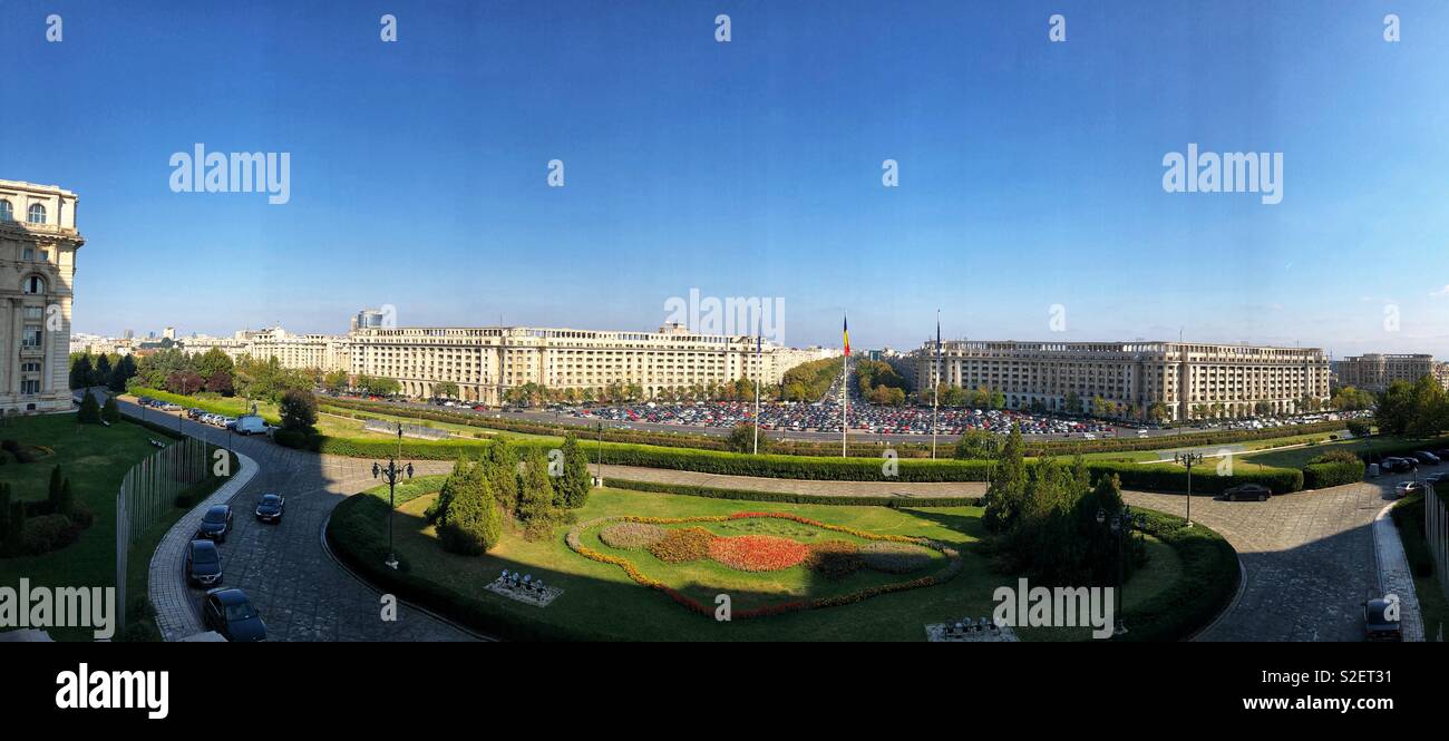 Panoramic view of Victory Way in Bucharest, Romania. - Smartphone Captured Stock Image