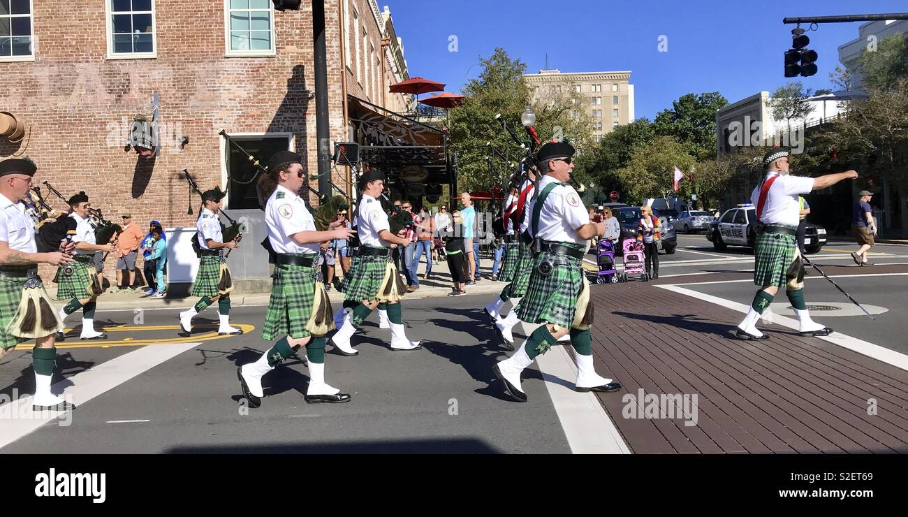 Parade Bagpipes and Drum Corp Stock Photo