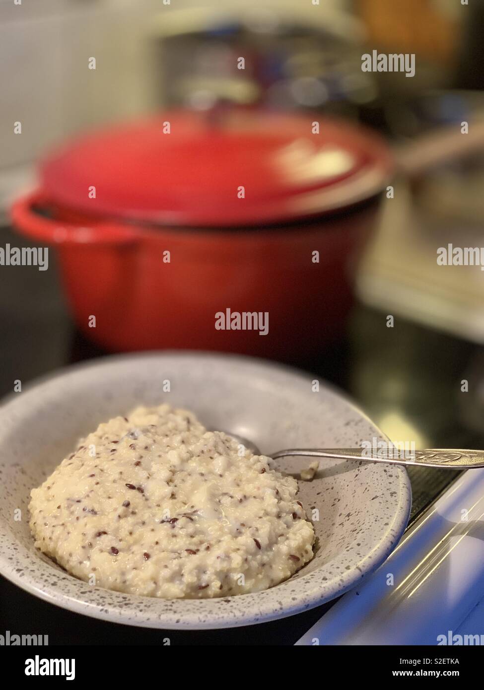 Glutenfree millet and linseed breakfast porridge. Healthy food Stock