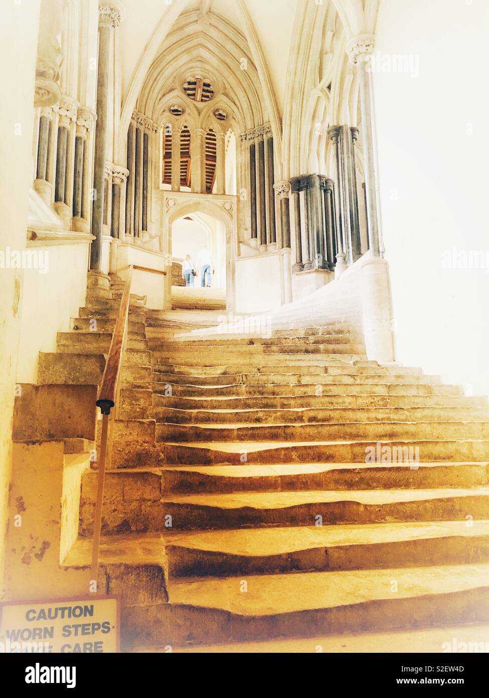 Long walk up the steps inside Wells Cathedral - Smartphone Captured Stock Image Long walk up the steps inside Wells Cathedral - Smartphone Captured Stock Image