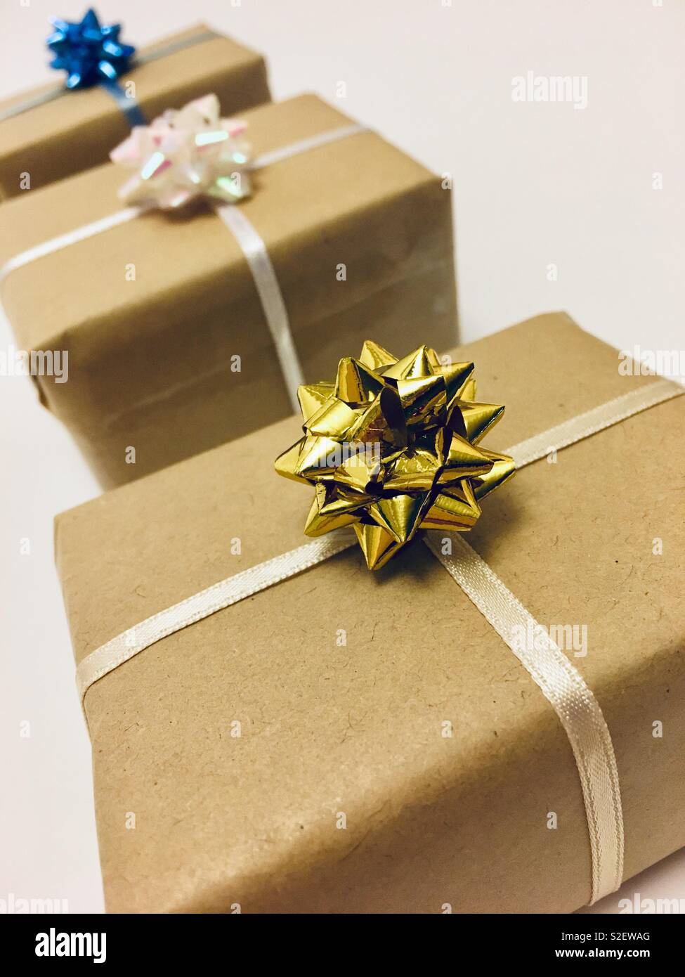 Christmas presents with bows on top - Smartphone Captured Stock Image