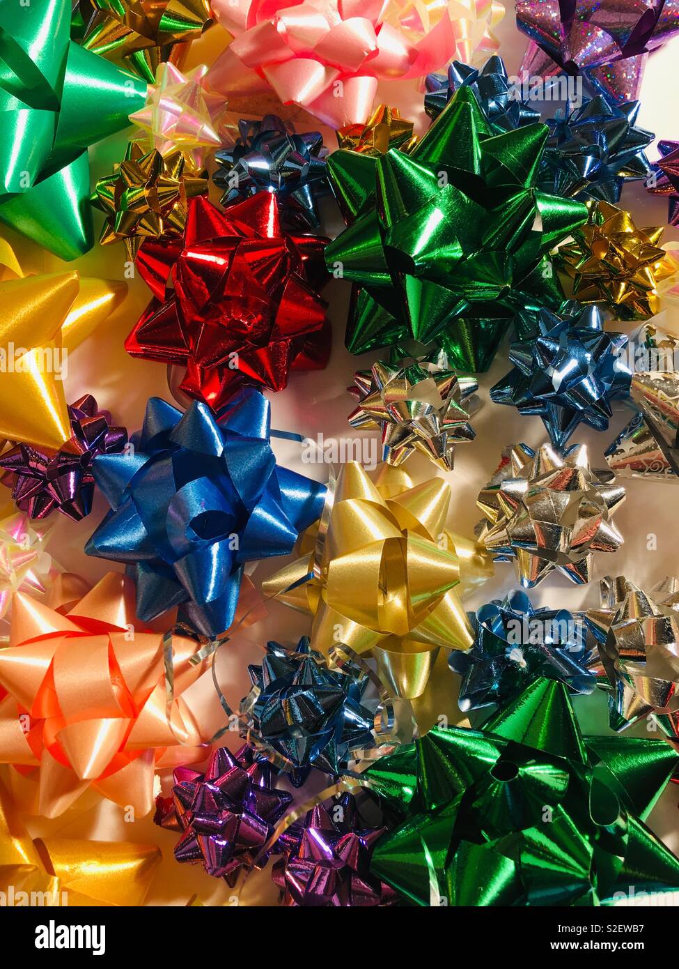 Colourful assortment of Christmas ribbons and bows - Smartphone Captured Stock Image