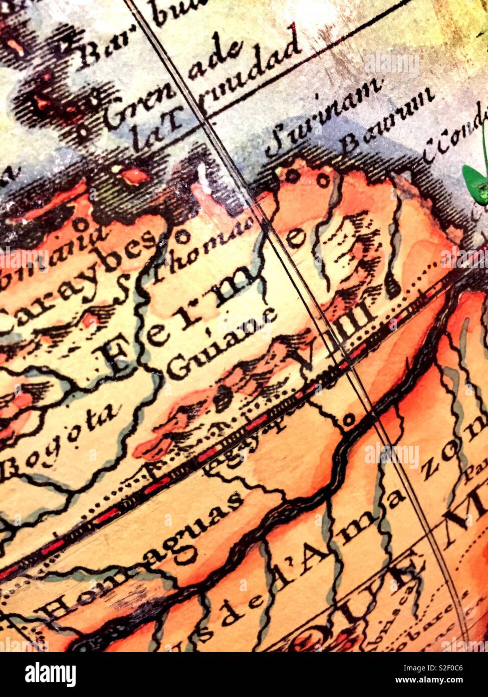 Vintage globe with French writing, detailed close up - Smartphone Captured Stock Image