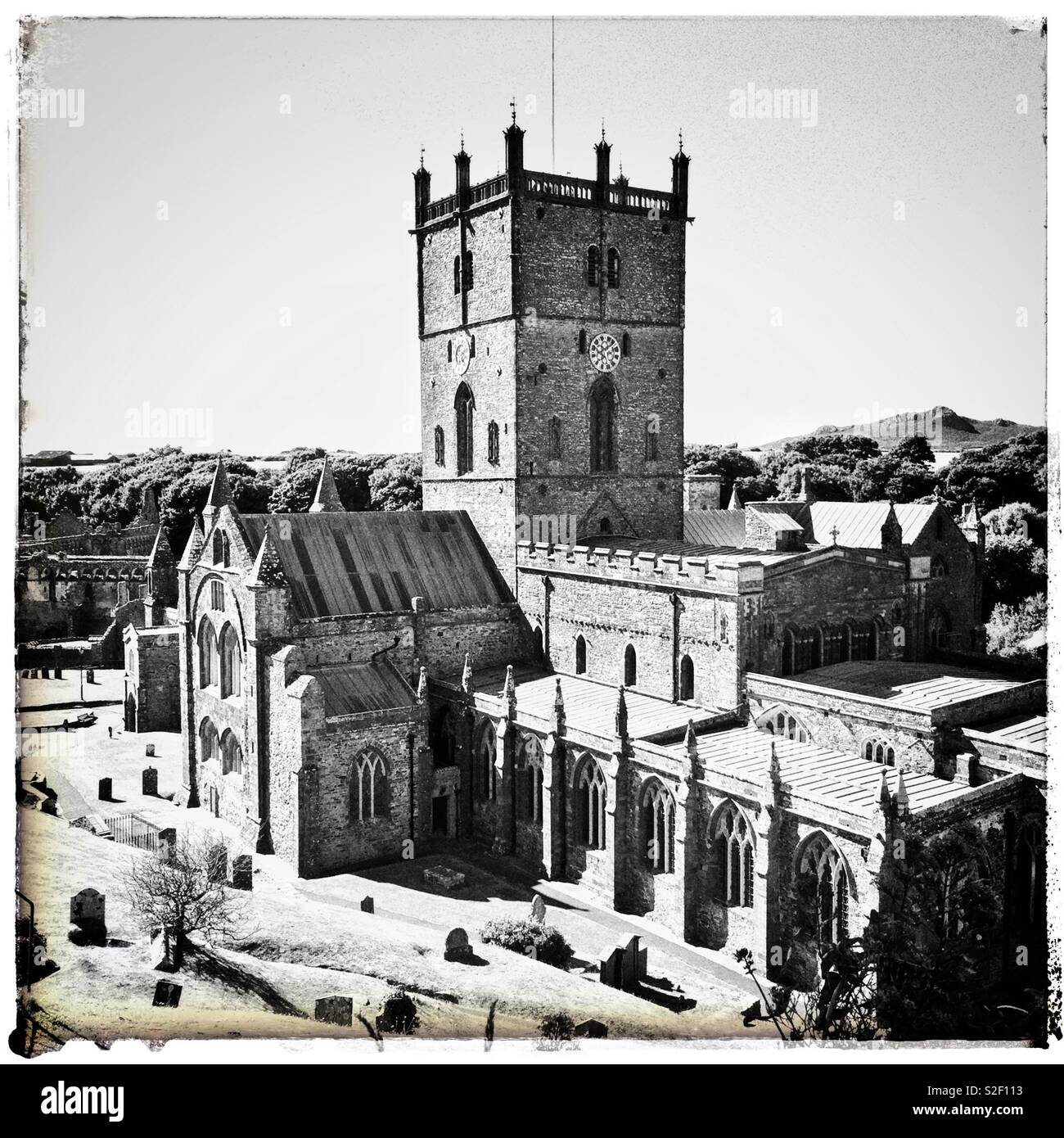 St Davids Cathedral in black and white - Smartphone Captured Stock Image