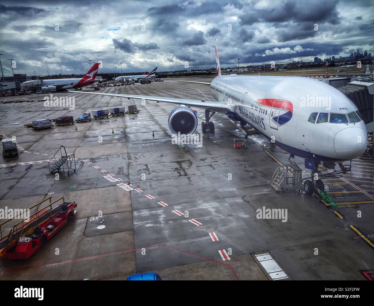 A British Airways Boeing 777 on the apron at Kingsford Smith Airport, Sydney, NSW, Australia Stock Photo