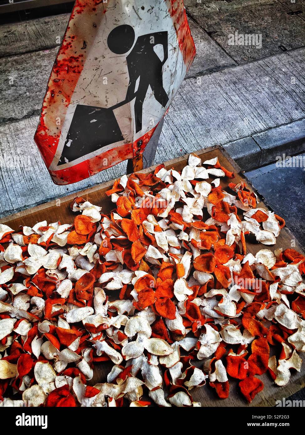 Mandarin orange peel drying in a street market in Wan Chai, Hong Kong Island - Smartphone Captured Stock Image