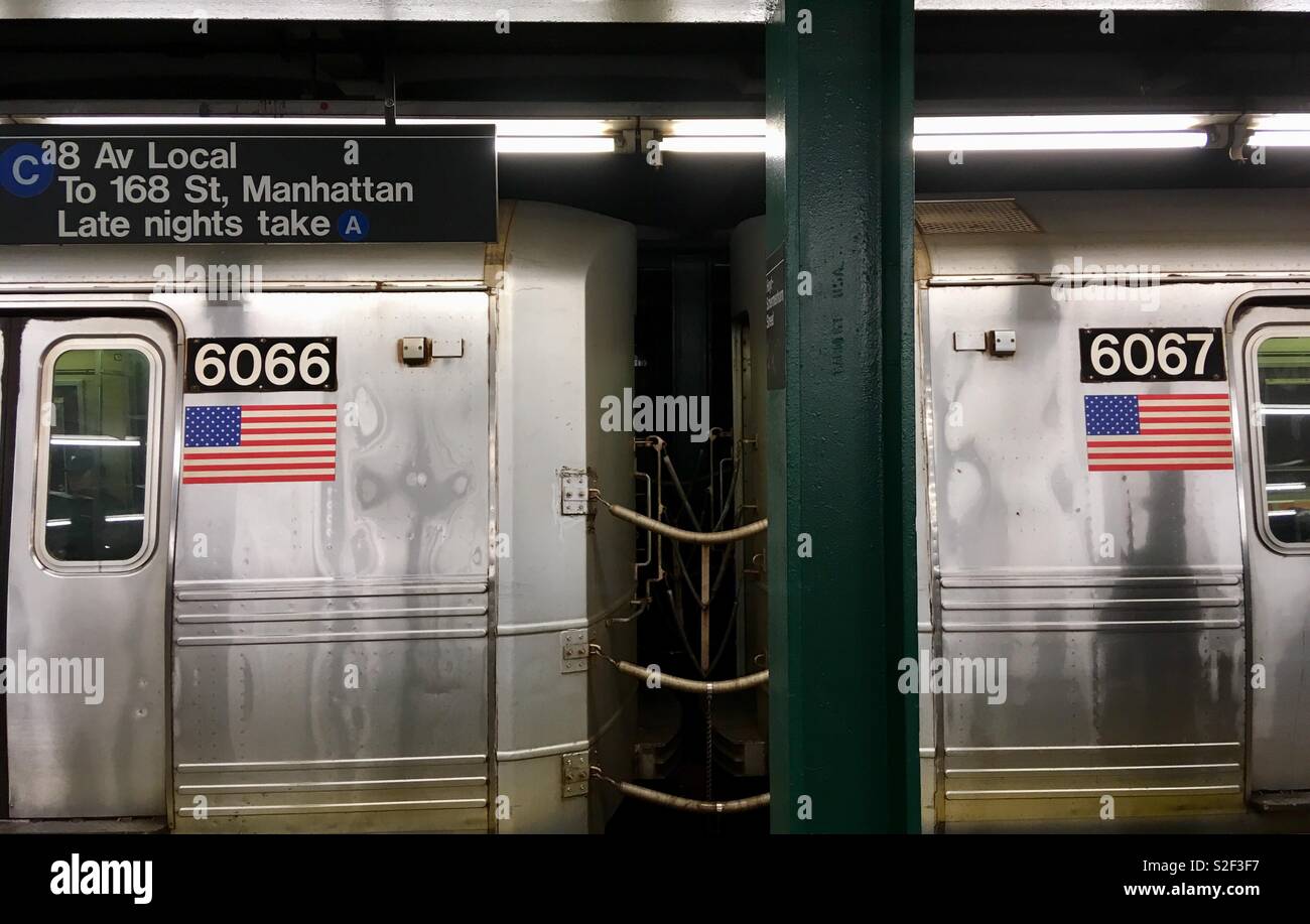 New York subway train, public transport in the USA - Smartphone Captured Stock Image