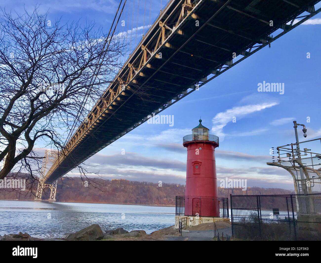 George Washington Bridge and light house - Smartphone Captured Stock Image