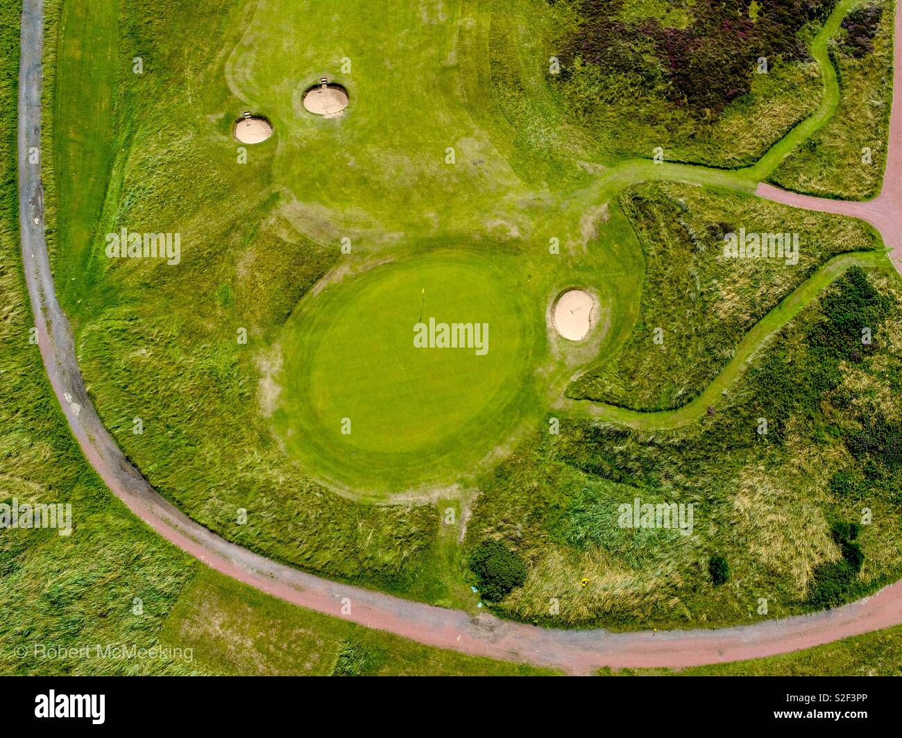 Aerial image of a links golf course green Stock Photo Alamy