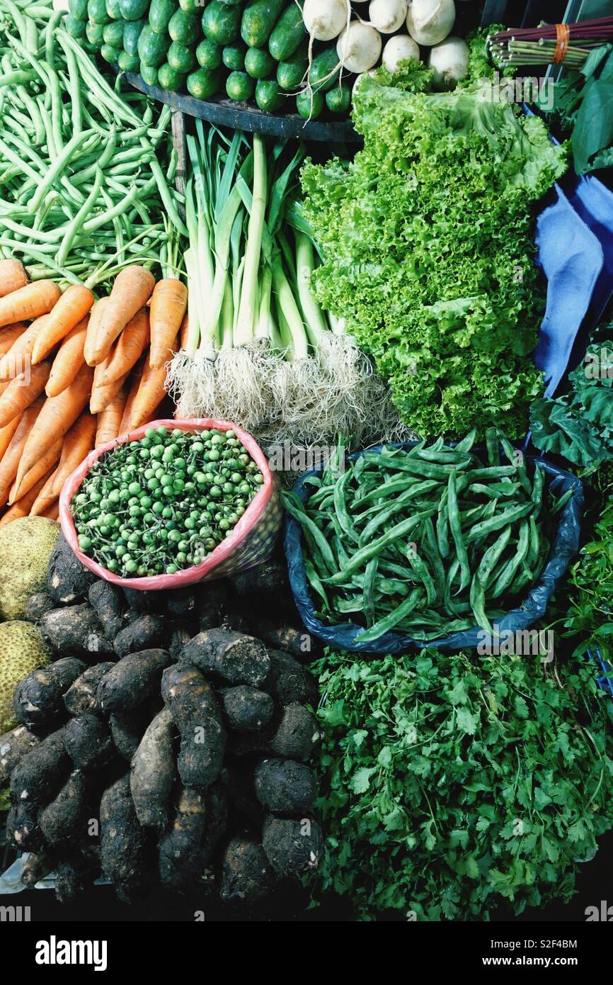 Delicious selection of fresh fruits and vegetables at a farmers market