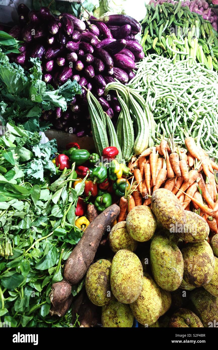 Delicious selection of fresh fruits and vegetables at a farmers market