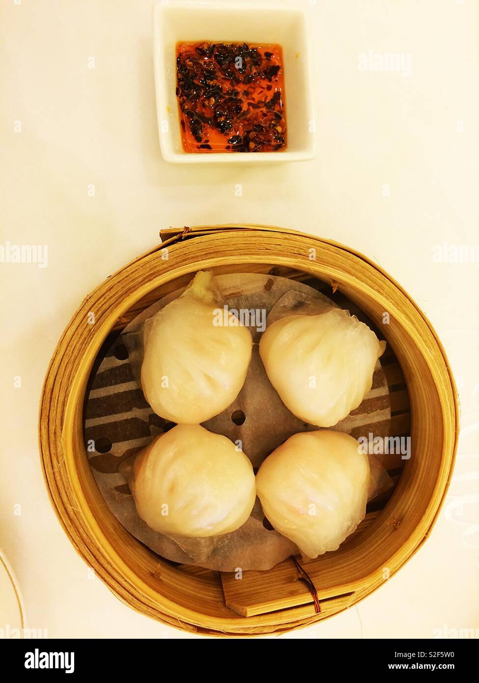 Dim sum  with chilli sauce - Smartphone Captured Stock Image