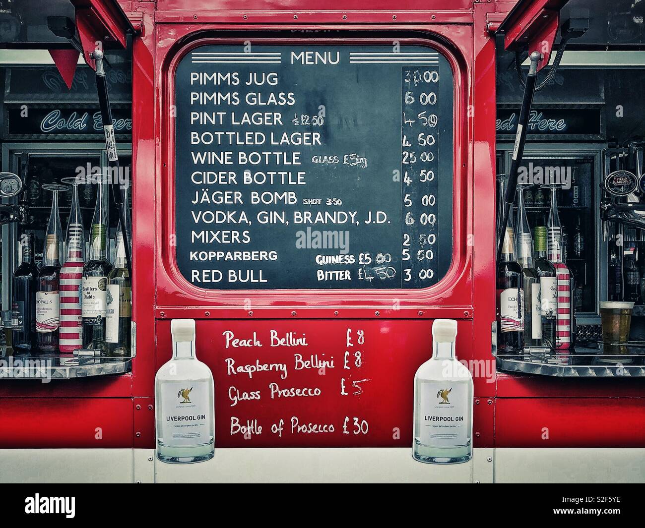 List of alcoholic drinks on the blackboard menu. Mobile bar detail - Smartphone Captured Stock Image
