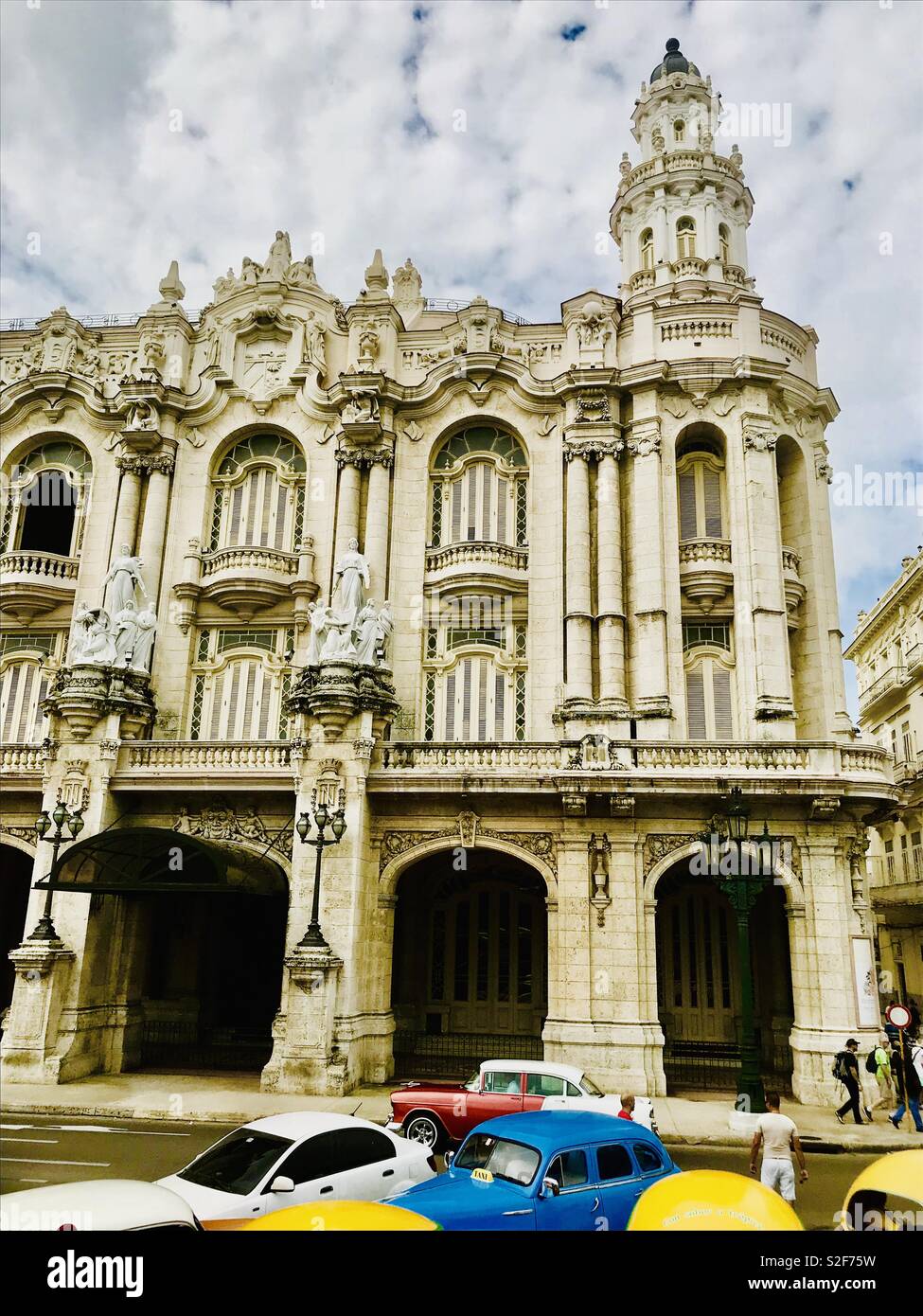 Gran Teatro de La Habana, one of the largest opera houses in the world. Designed by Belgian architect, Paul Belau, the theater faces Parque Central and hosts Cuba’s National ballet and opera. Stock Photo