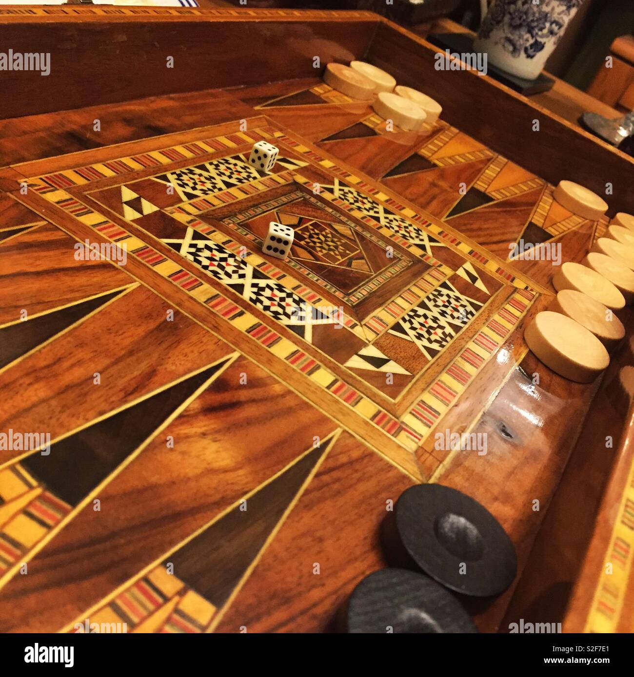 Elegant wooden inlay backgammon set Stock Photo Alamy