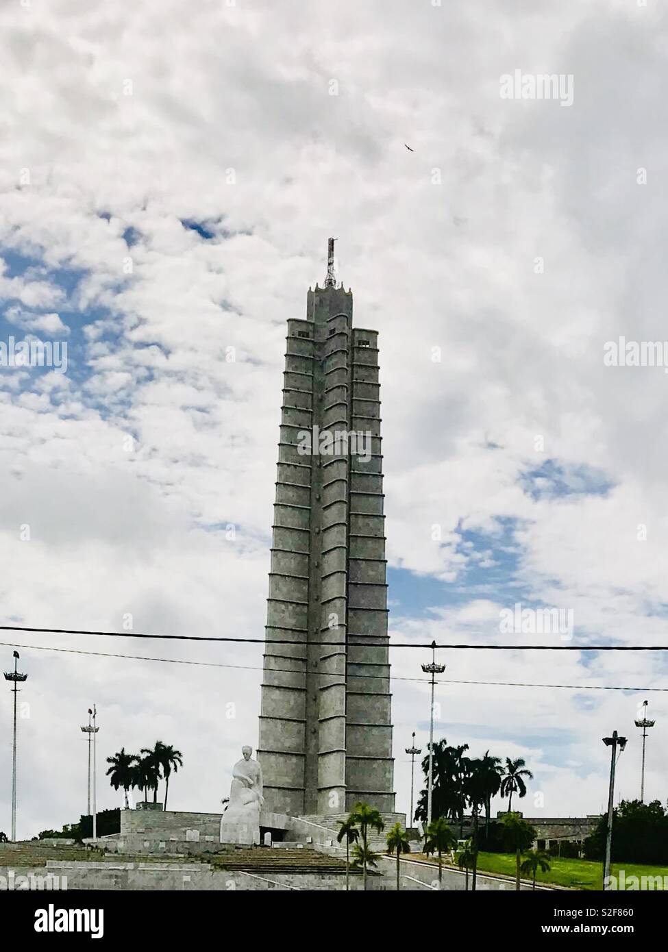 Jose Marti statue, star shaped tower, a National Hero in Cuba, the largest monument to a writer in the world, Plaza de Revolucion, Vedado, Havana Cuba Stock Photo