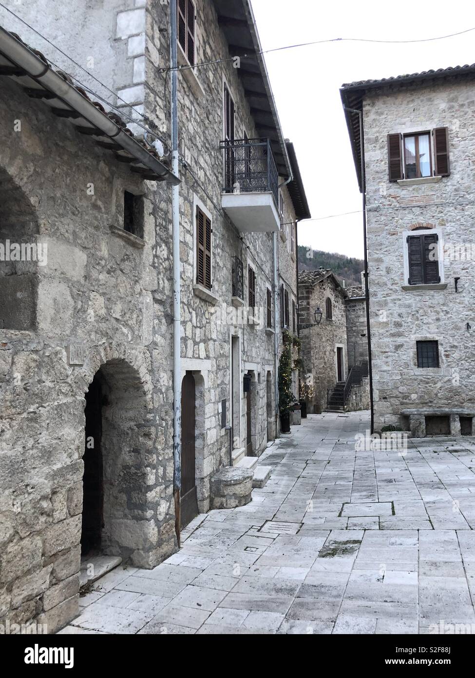 Castel Trosino, medieval village, longobard origin, houses view, Ascoli Piceno county, Marche Region, Italy - Smartphone Captured Stock Image