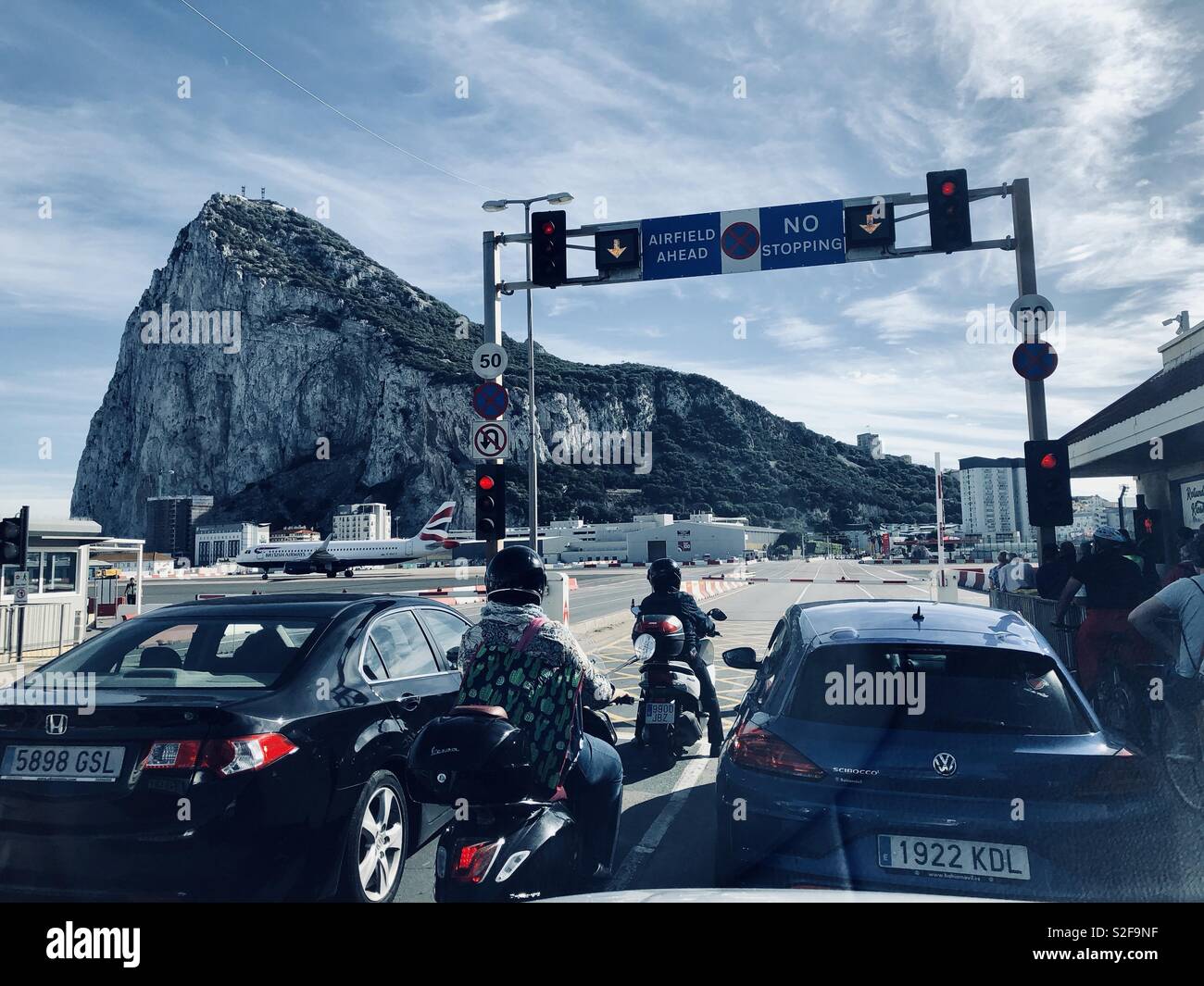 Queuing to cross the runway in Gibraltar - Smartphone Captured Stock Image
