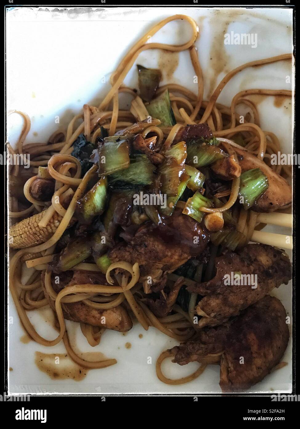 Chinese chicken noodles. - Smartphone Captured Stock Image