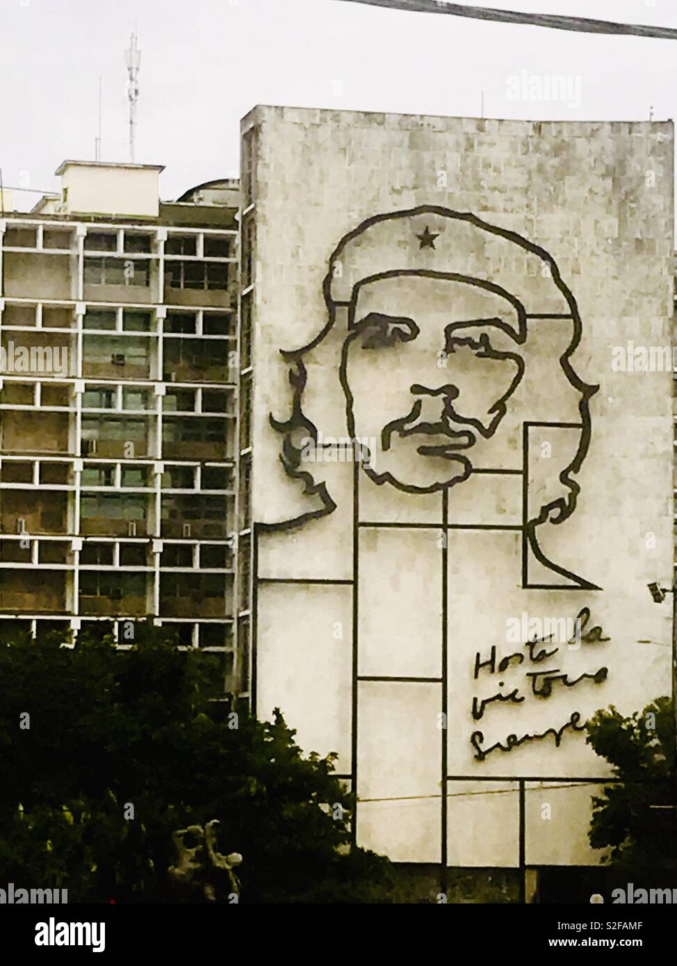 Ernesto Che Guevara face outlined on a building, an Argentine Marxist revolutionary, physician, author, guerrilla leader, diplomat and military theorist. A major figure of the Cuban Revolution. Stock Photo