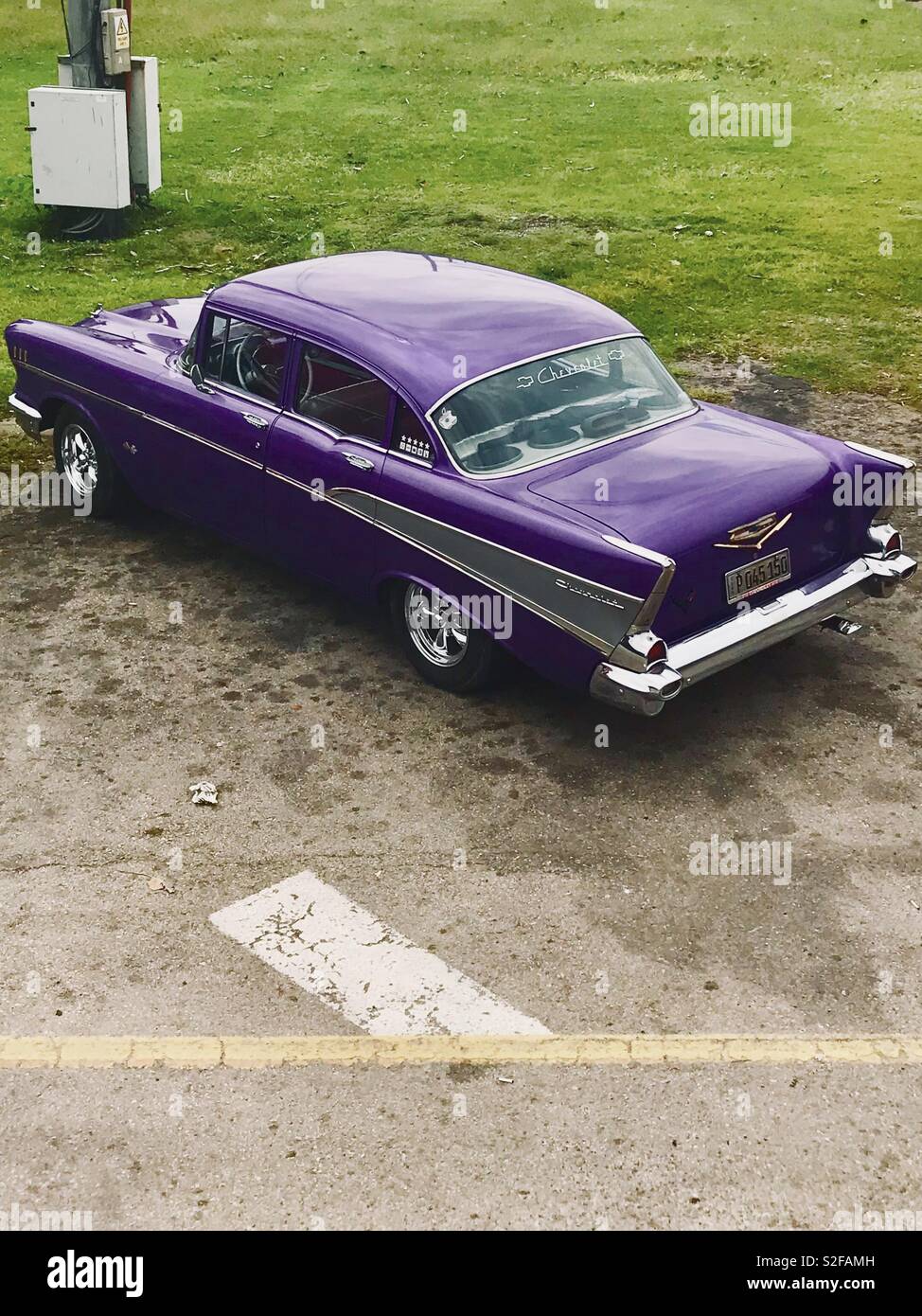 Purple classic car in Havana Cuba Stock Photo