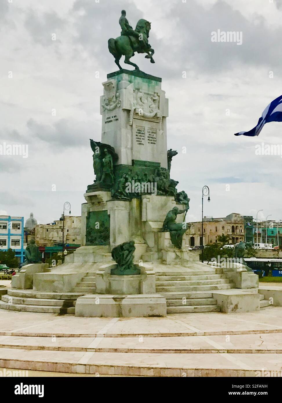Lieutenant General José Antonio de la Caridad Maceo y Grajales was second-in-command of the Cuban Army of Independence, one of the Guerilla Leaders. Monument of Antonio Maceo upon a horse. Stock Photo