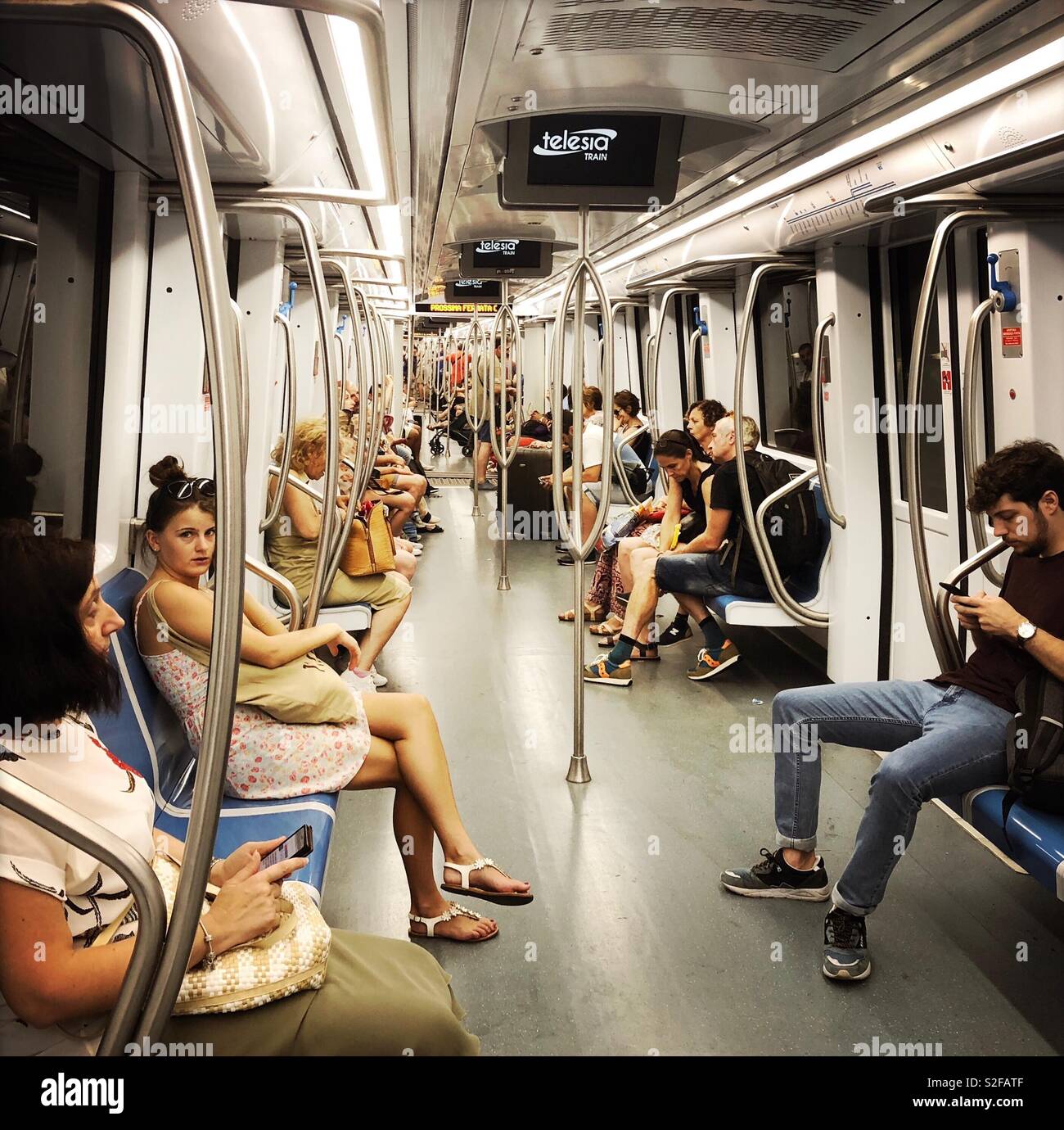 Metro car in the subway system in Rome Stock Photo